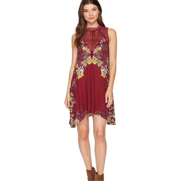 Free People Burgundy Marsha Floral Lace Mini Dress XS - Picture 3 of 9